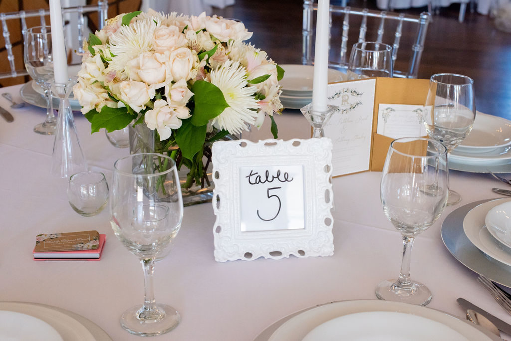 White Florals with Traditional Table Number