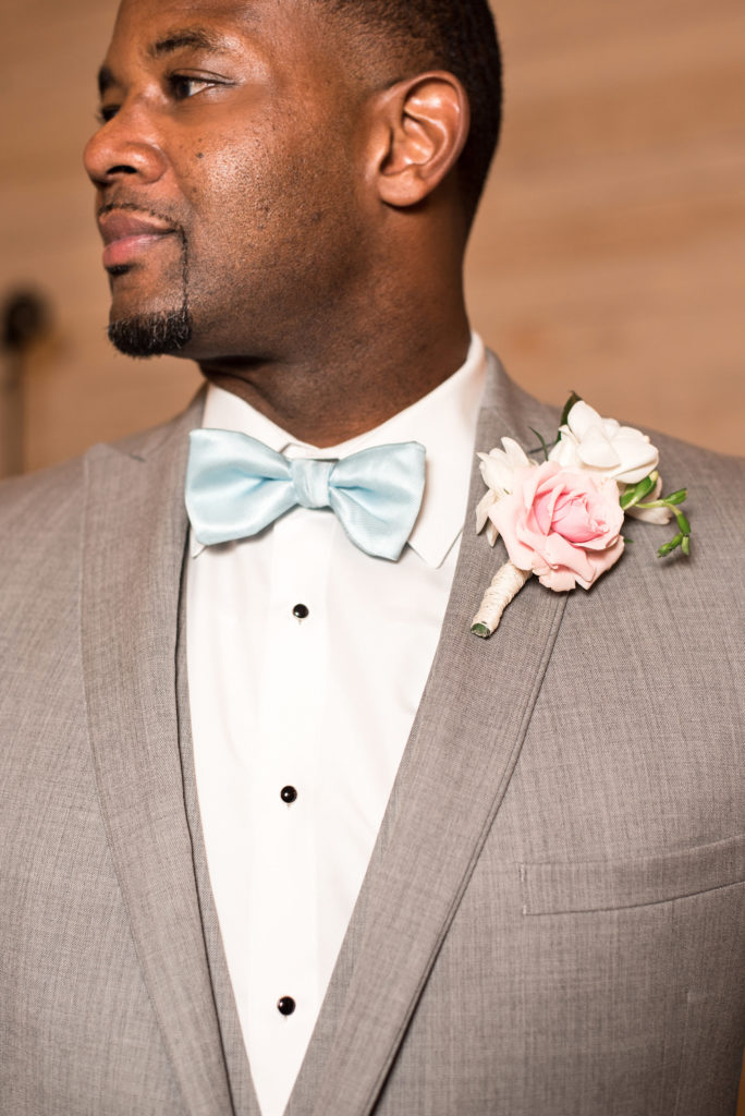 Blue Bow Tie with Tan Suit