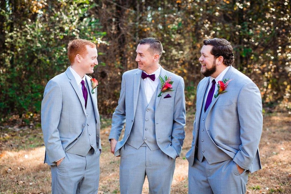 Purple Bow Tie with Grey suit