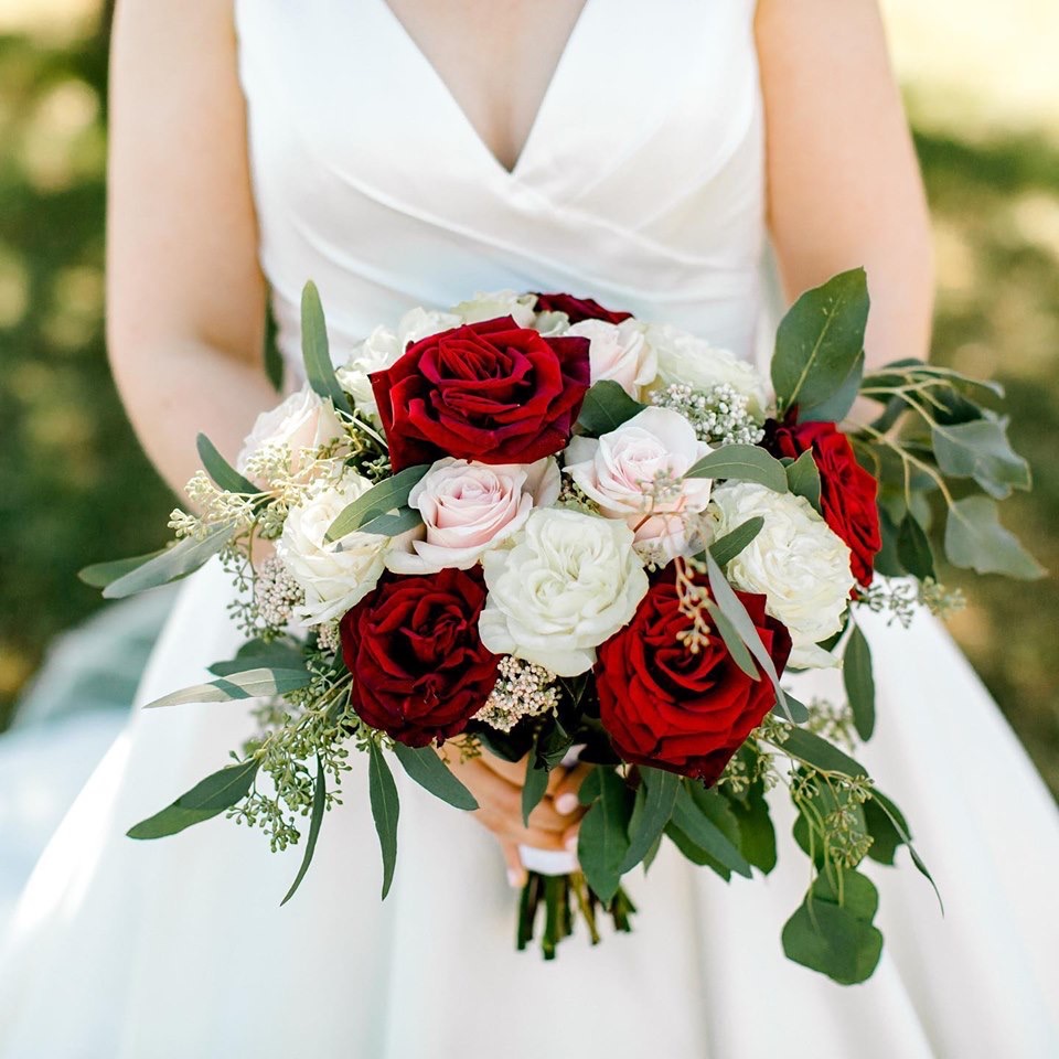 Deep Red and White Bridal Bouquet