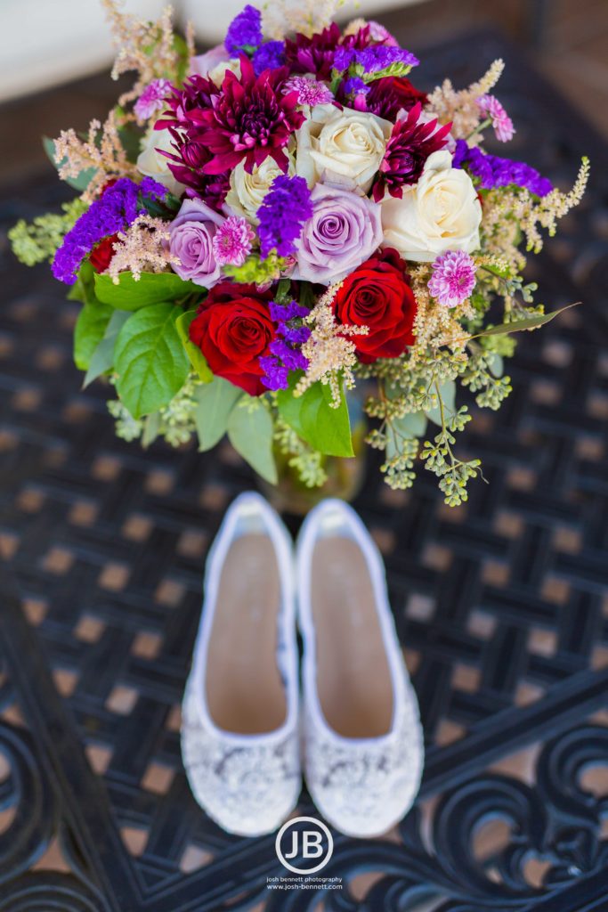 Bridal Bouquet - Purple, Red and White - Silver shoes