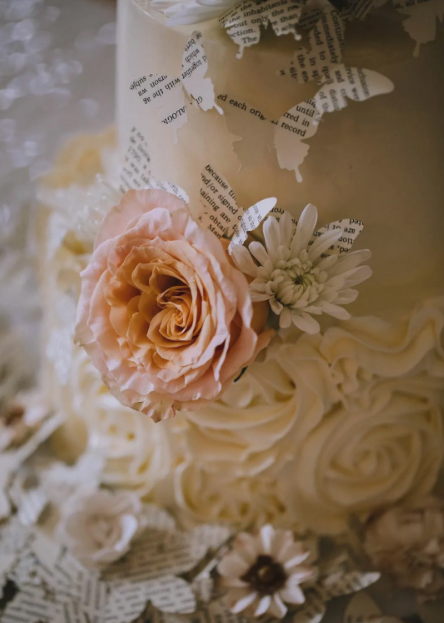 Paper Butterflies and Flowers - White wedding cake 