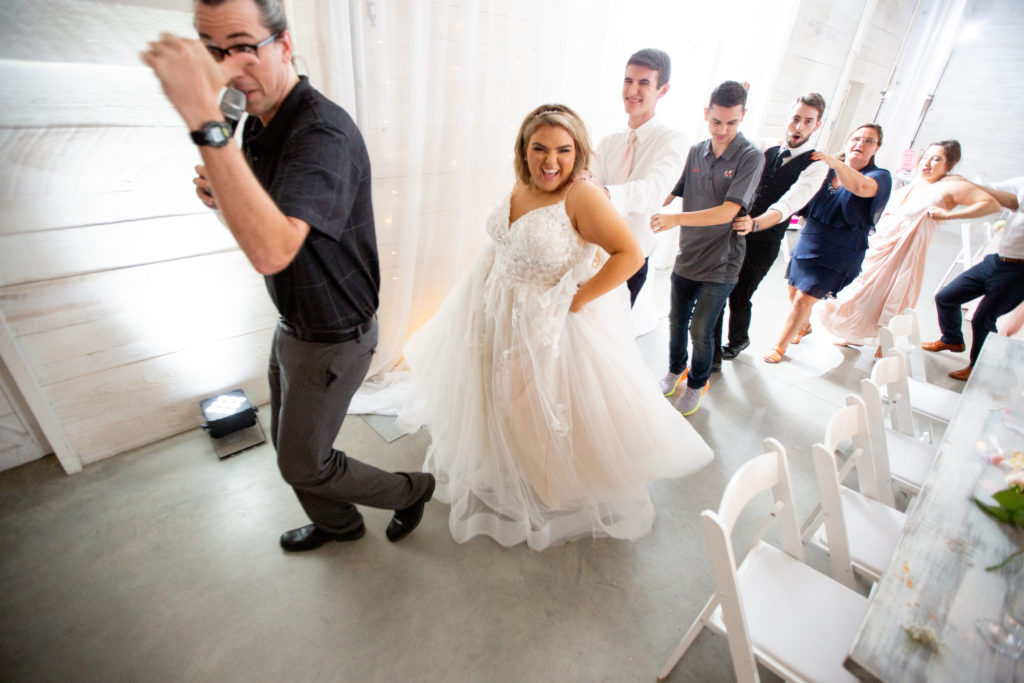 Conga Line - Pink & White Wedding - White Dove Barn-Music Tree Entertainment-Twila's Photography