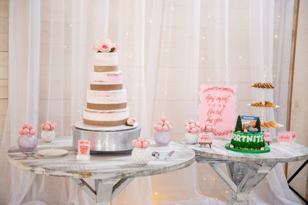 Wedding Cake - Pink & White Wedding - White Dove Barn-Music Tree Entertainment-Twila's Photography