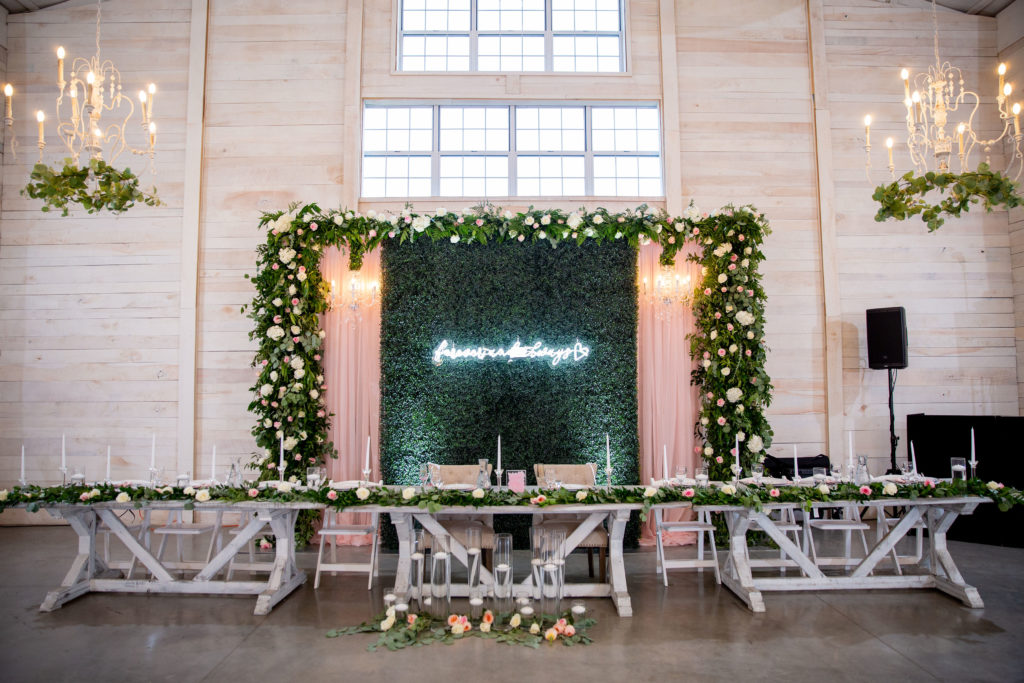 Head Table - Pink & White Wedding - White Dove Barn-Music Tree Entertainment