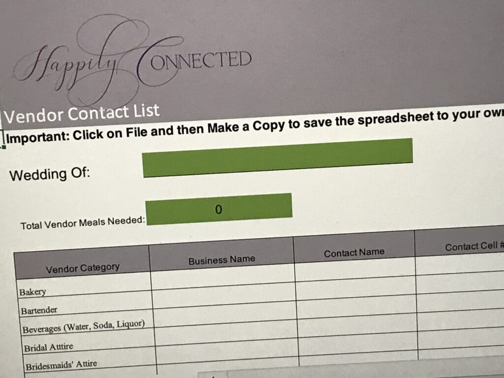 Planning Tools - Vendor Contact List - Happily Connected