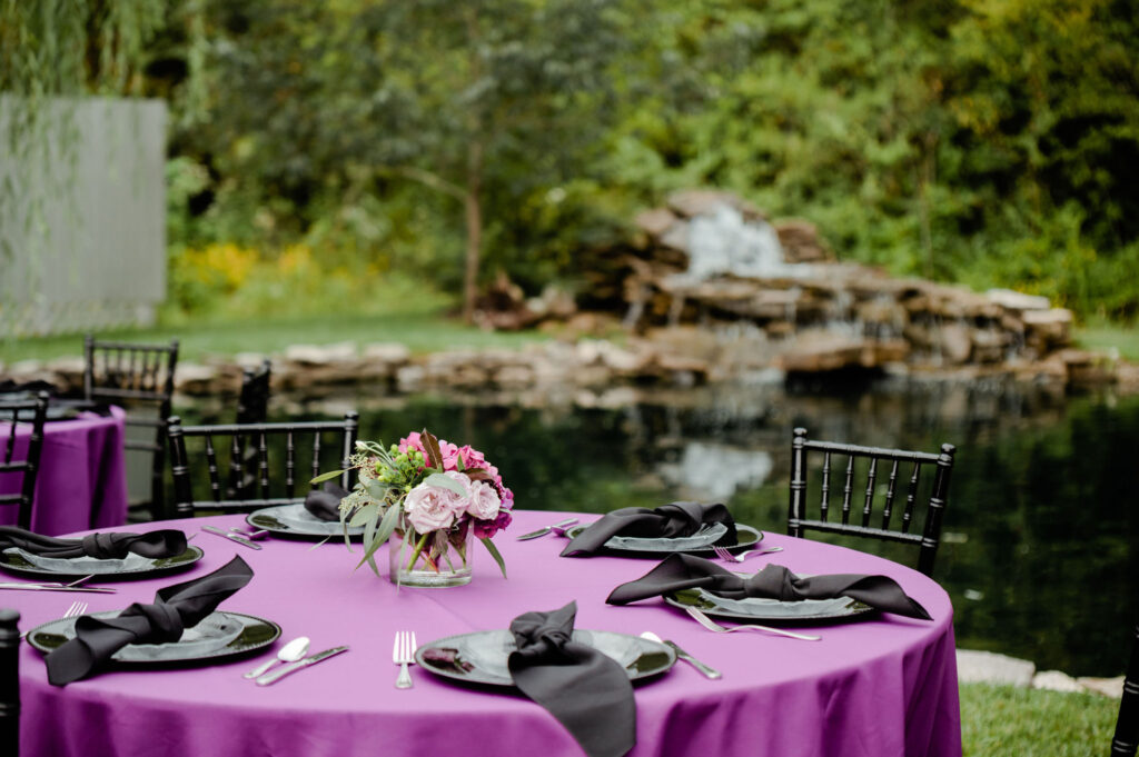 purple and black wedding table